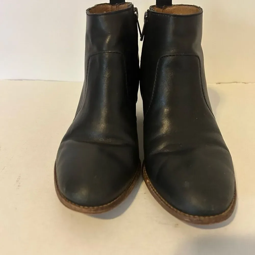 Madewell Brenner Black Leather Ankle Bootie Side Zip Stacked festival 7 boho hip